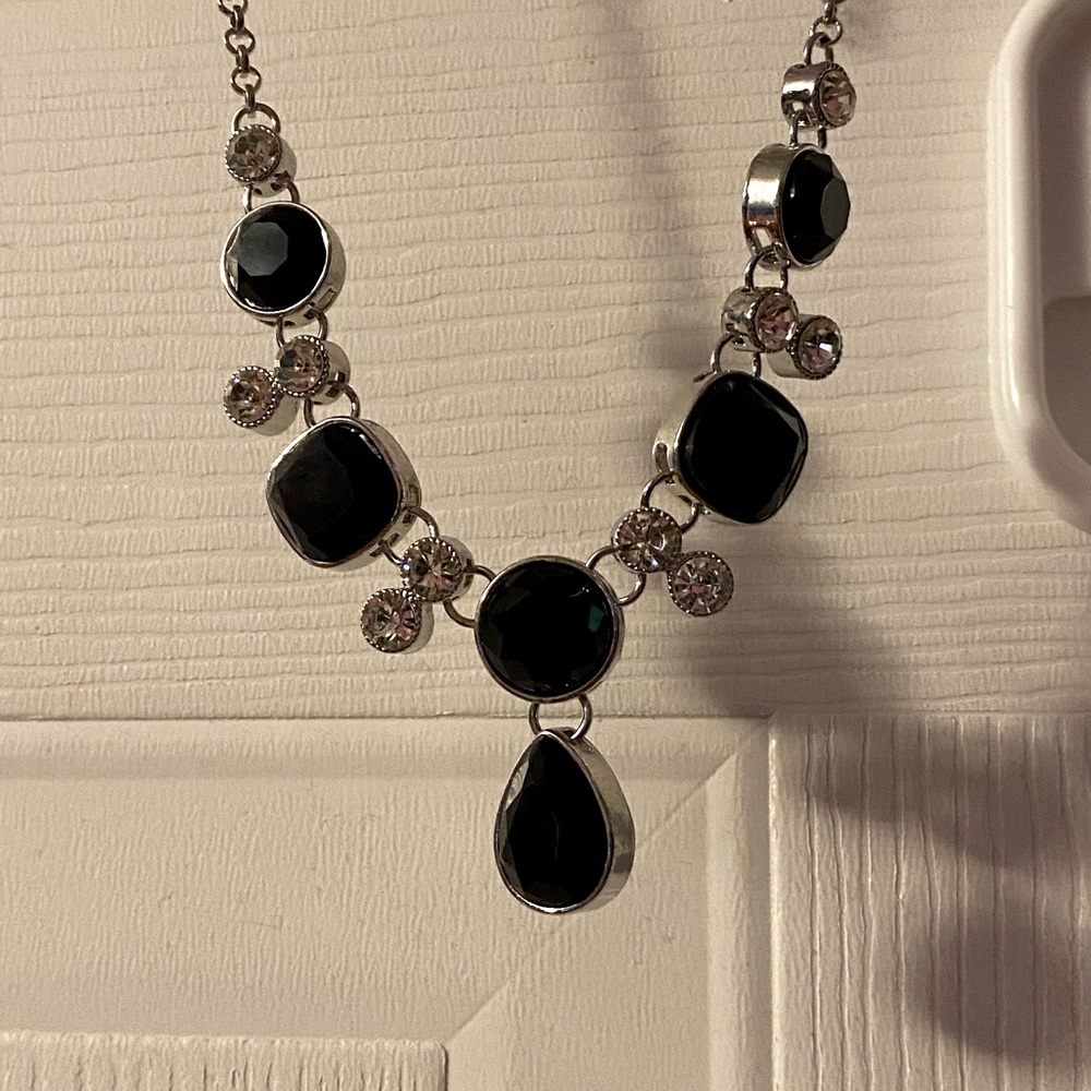 Black necklace with clear Rhinestones never worn